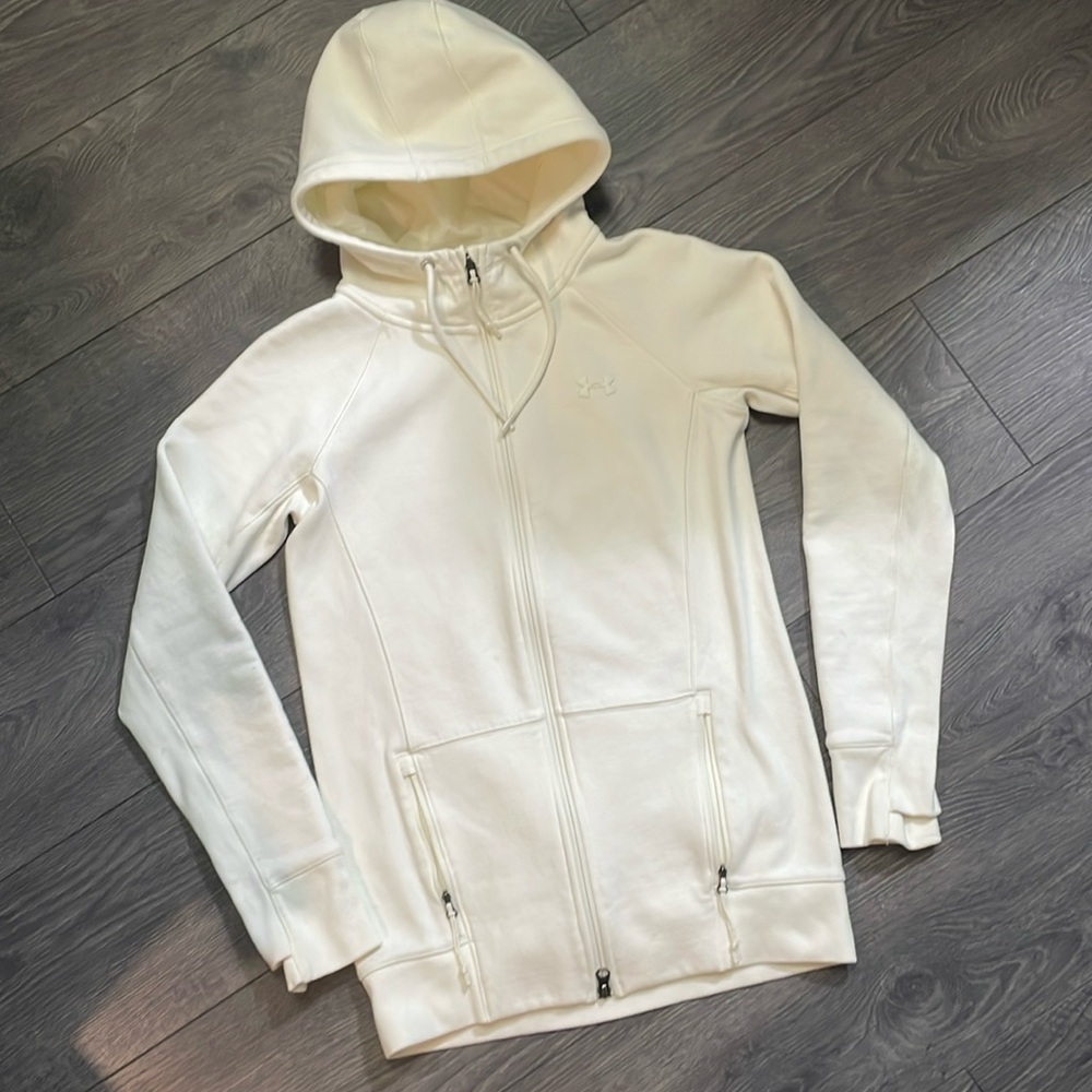 Under armour white long zip up gold gear hoodie size small